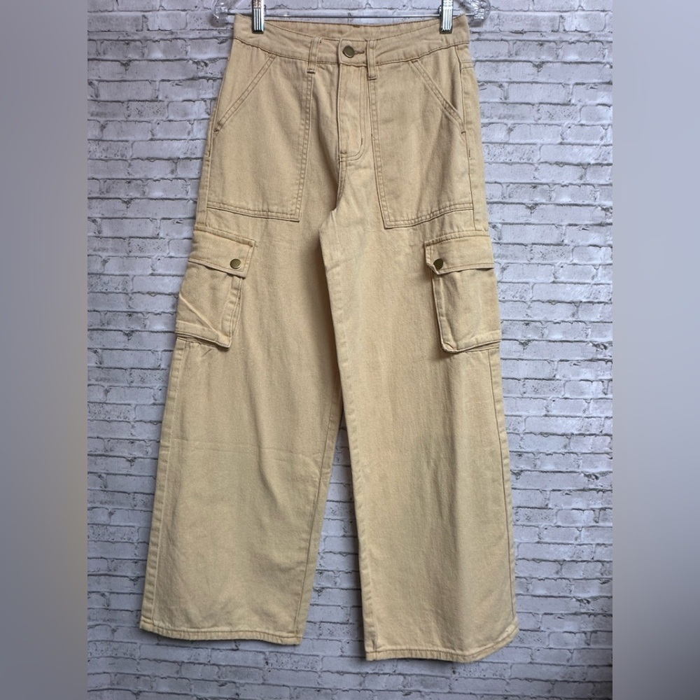 SHEIN Women's XS/2 Tan Cargo Carpenter Jeans Wide Leg